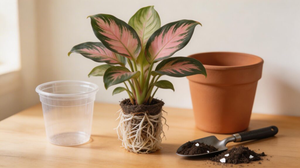 Rose-Painted Calathea Goeppertia roseopicta Repotting Tips