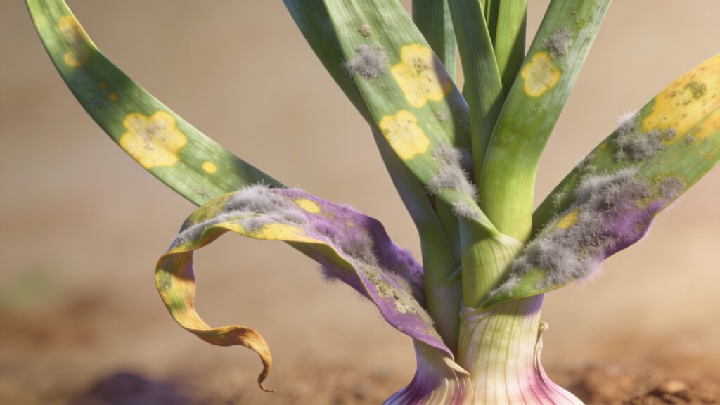 Why does my Garlic - Allium sativum have Downy Mildew